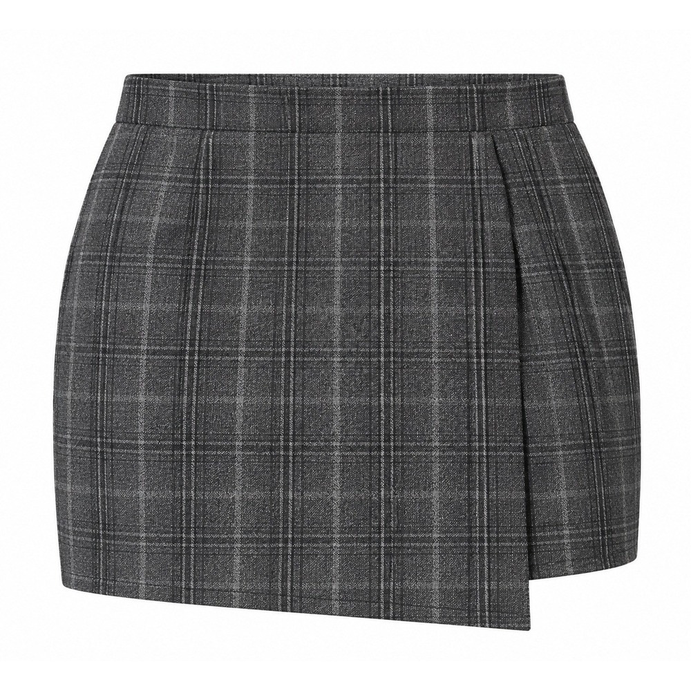 In Style Collection Women's Small Charcoal Plaid Pleated Mini Skirt NWT